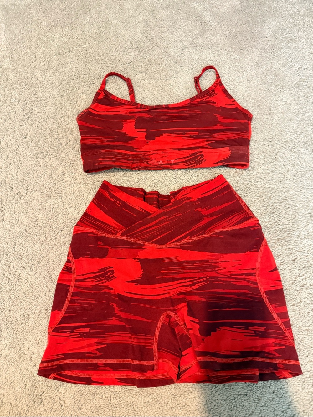 Alphalete Red Two-Piece Women's Active Crop Top & High-Waist Shorts Set
